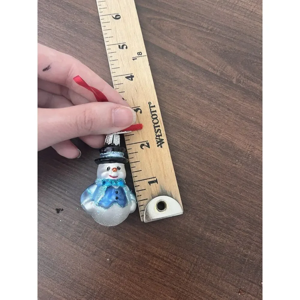 Old World Christmas Mini Glass Blown Ornament, Snowman In Tux Blue